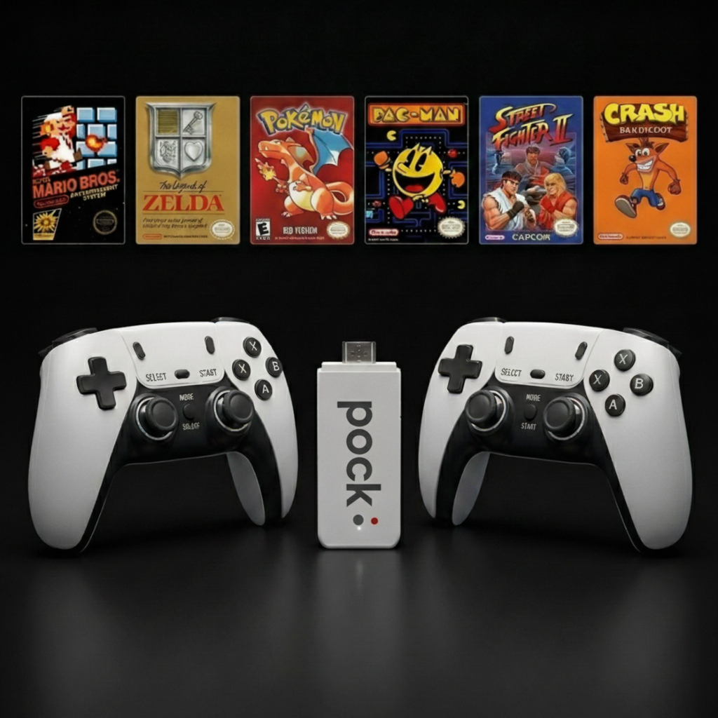 POCK STICK TV game stick with two wireless controllers